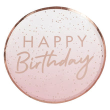 Load image into Gallery viewer, ROSE GOLD OMBRE PAPER HAPPY BIRTHDAY PLATES