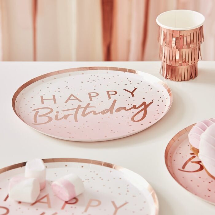 ROSE GOLD OMBRE PAPER HAPPY BIRTHDAY PLATES