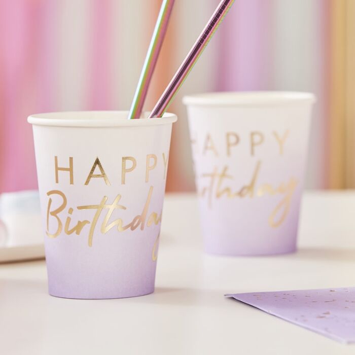 LILAC OMBRE GOLD FOILED HAPPY BIRTHDAY CUPS