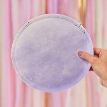 Load image into Gallery viewer, GOLD WATERCOLOUR SPECKLE LILAC PAPER PLATES
